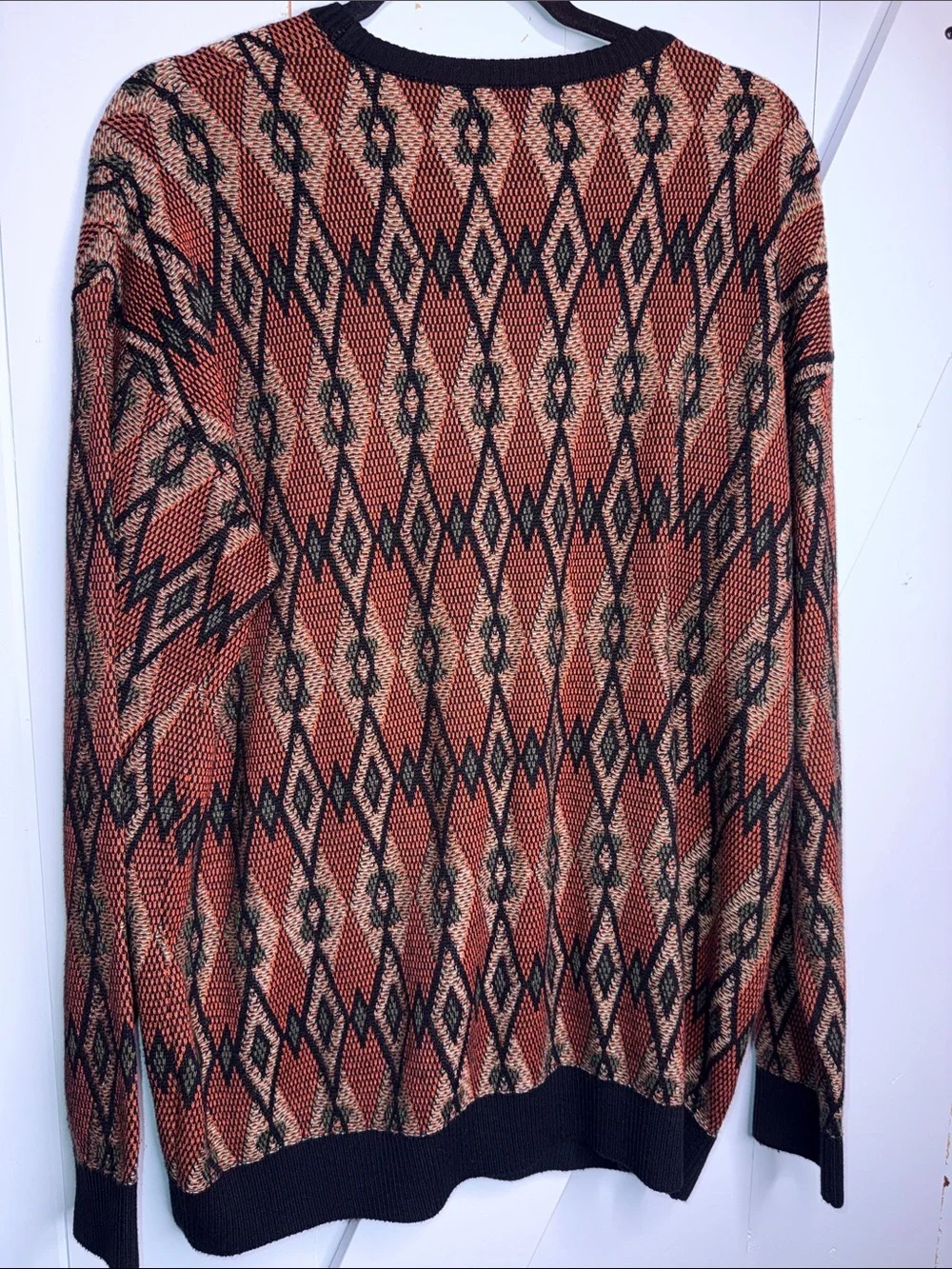 Zara Rust & Black Diamond-Pattern Crewneck Sweater
